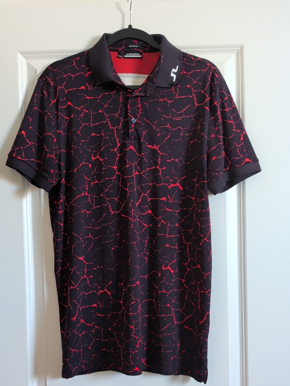 J.Lindeberg Black Polo with Red Crackle Print